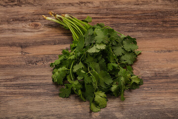 Green coriander or cilanto leaves heap
