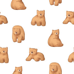 Seamless Pattern with Cartoon Bear Illustration Design on White Background