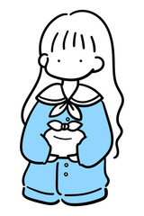 お弁当を持つ女子高生のおしゃれな線画イラスト