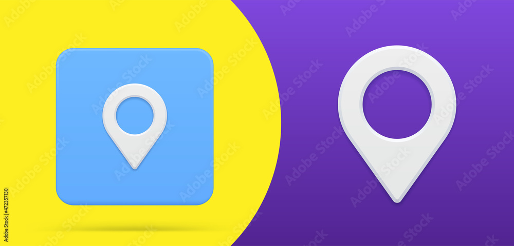 Poster simple map pin 3d icon button set vector illustration. modern location pointer tag gps marker