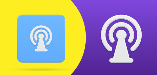 Cell tower range energy wave networks broadcasting simple 3d icon button set vector illustration