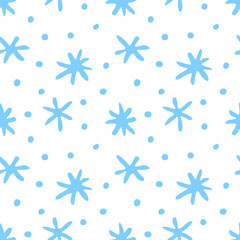 Vector seamless pattern from hand drawn snowflakes in doodle style. Winter, christmas, new year background and texture. Snowfall and night sky