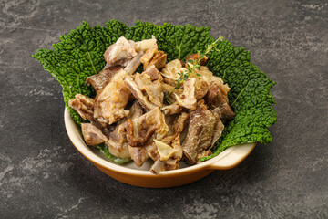Baled lamb meat in the bowl