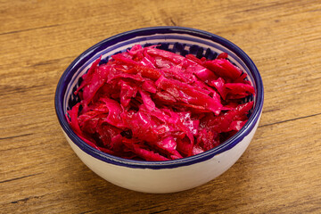 Marinated red cabbage in the bowl