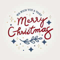 Merry Christmas Typeprogyraph with Christmas Decorations, Christmas Tree, Santa hat, Christmas Stars, Winter