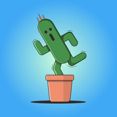 Cactus dansant dans son pot de fleur avec un style cartoon en flat design