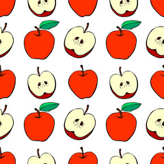 Vector seamless pattern with red apples. Bright fruit background and texture, isolated. For children, school design, harvest, gardening and Thanksgiving theme