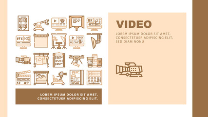 Video Production And Creation Landing Web Page Header Banner Template Vector Camera And Cart For Operator, Clapperboard And Teleprompter Video Production Equipment Illustration