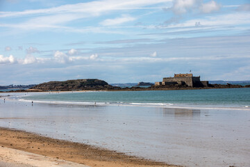 View of the Fort National and beach n Saint Malo  Brittany, France