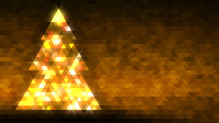 Gold Christmas tree made of triangles, with copy space on the right side.