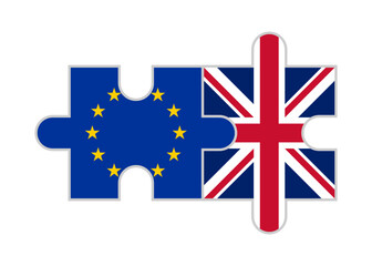 puzzle pieces of european union and united kingdom flags. vector illustration isolated on white background