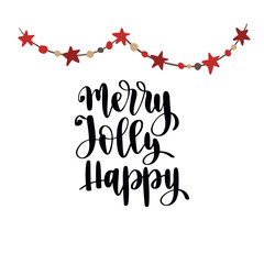 Christmas and New Year quote. Modern lettering and flat hand drawn winter holiday decorative garlands.