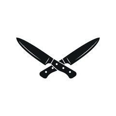 Two knives crossed, blade up. Vector icon, flat cartoon minimal monochrome illustration design isolated on white background, eps 10.