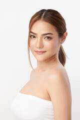 Beautiful young asian woman with clean fresh skin on white background, Face care, Facial treatment, Cosmetology, beauty and spa, Asian women portrait.