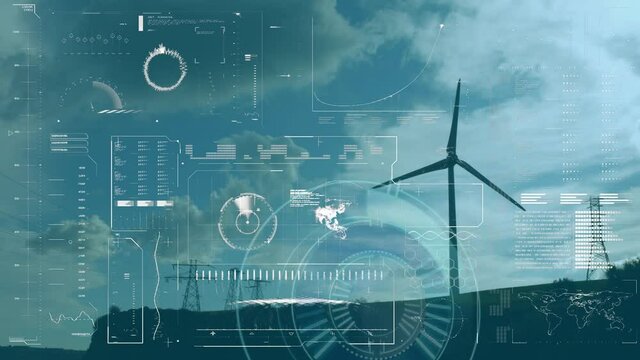 Animation of statistics and data processing over wind turbines