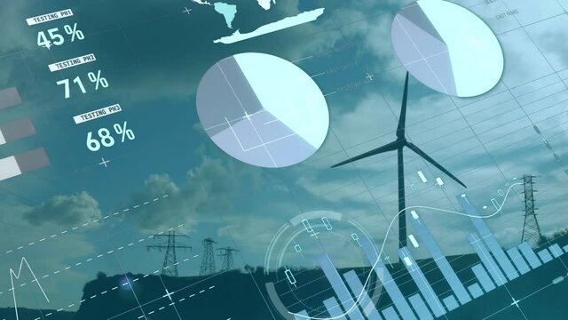 Animation of statistics and data processing over wind turbine
