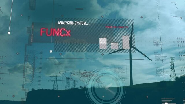 Animation of statistics and data processing over wind turbine