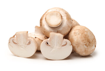 White mushrooms on white background