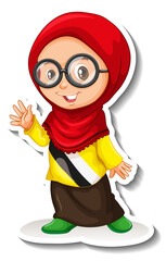 Muslim girl wearing brunei shirt cartoon sticker
