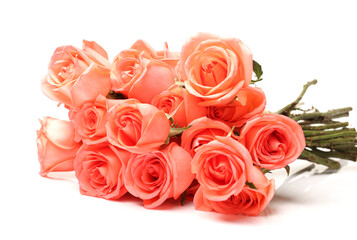 Bunch of red roses in close up, selective focus on center 