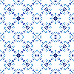 Azulejos portuguese traditional ornamental tile, blue and white seamless pattern
