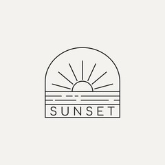 Sunset line art style logo design. Vector illustration.