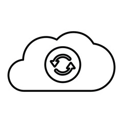 Cloud, network, refresh, sync outline icon. Line art sketch.
