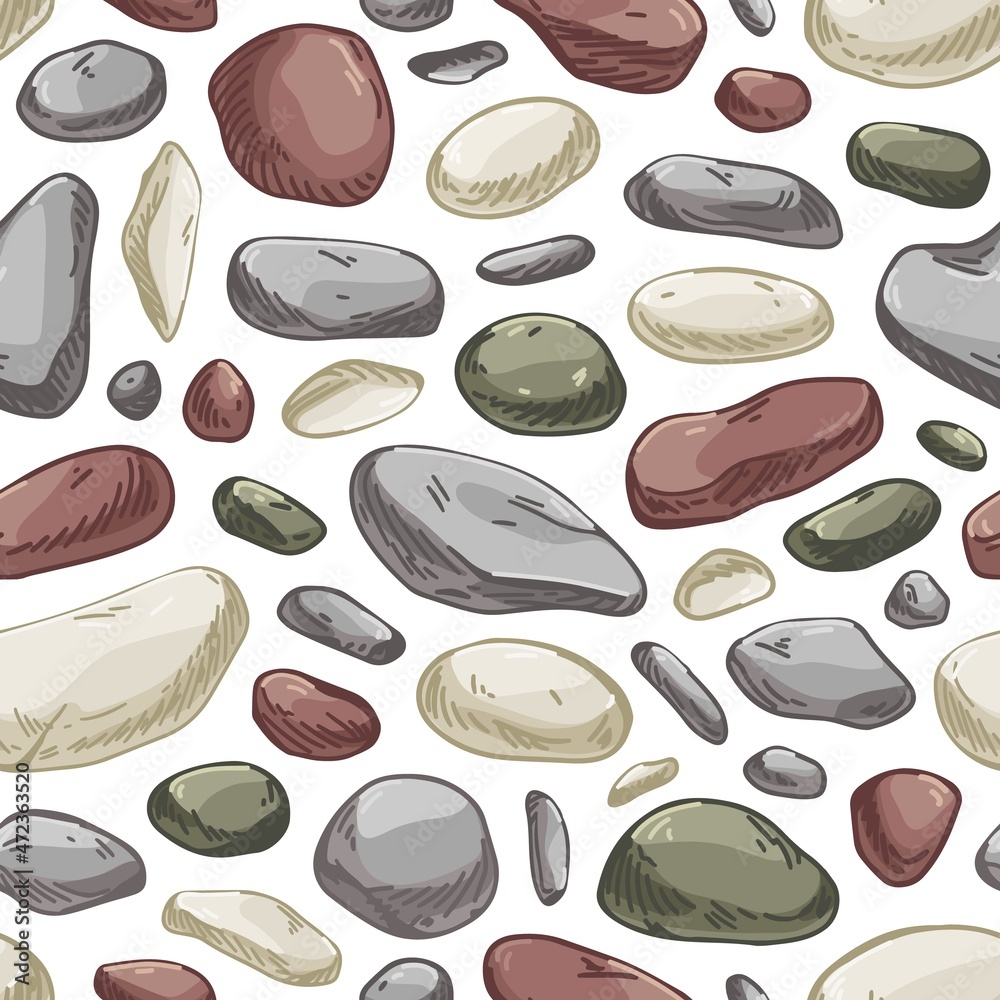 Poster seamless stone pattern. endless rock background with repeating pebbles print. masonry texture. repea