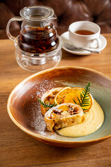 Homemade sweet apple strudel with sugar