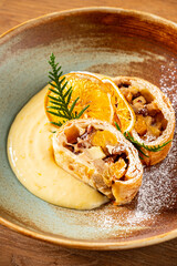 Homemade sweet apple strudel with sugar