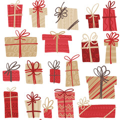 Holiday presents. Decorative vector seamless pattern with gift boxes.