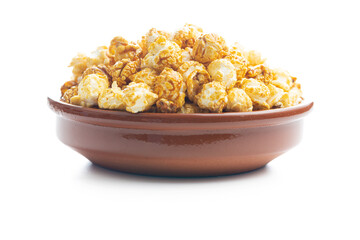 Sweet caramel popcorn in bowl