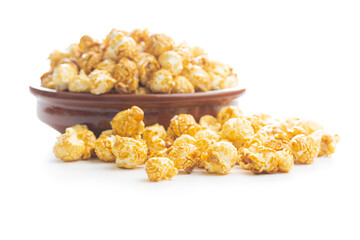 Sweet caramel popcorn in bowl
