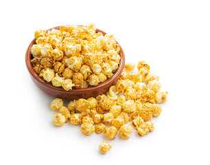 Sweet caramel popcorn in bowl