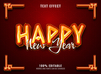 chinese happy new year golden text effect with corner frame