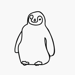 One line hand drawn penguin isolated on white background. Vector illustration.