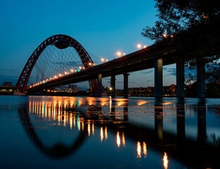 Beautiful bridge over the river in summer evening
