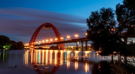 Beautiful bridge over the river in summer evening
