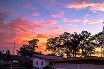 abstract background view of the colorful twilight sky.In the evening, the colorful changes (pink,...
