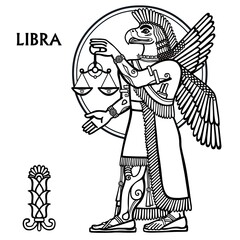 Fototapeta na wymiar Zodiac sign Libra. Vector art. Full growth. Black and white drawing isolated on white.