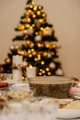 Traditional Christmas 12 lean food on the table in a family waiting for Christmas
