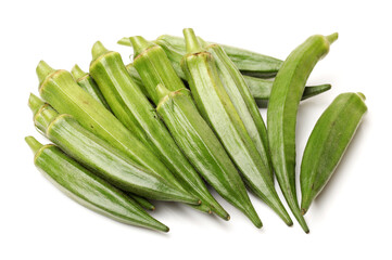 Fresh young okra isolated on white background