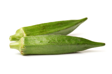 Fresh young okra isolated on white background