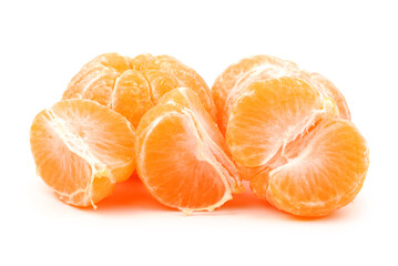 peeled tangerine on white background