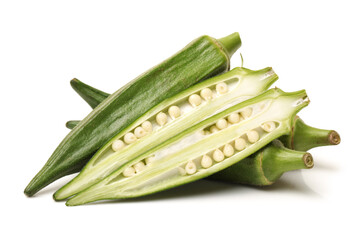 Fresh young okra isolated on white background