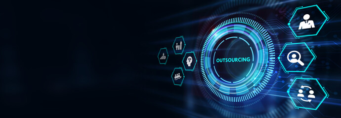 Business, Technology, Internet and network concept. Outsourcing Human Resources. 3d illustration