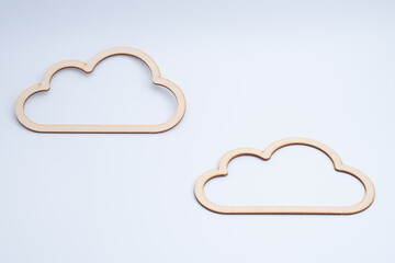 wooden clouds copy space on white background, product decoration