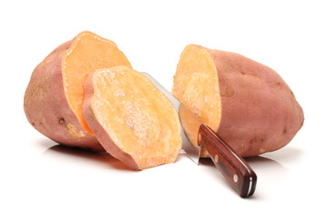 sweet potatoes on the white background