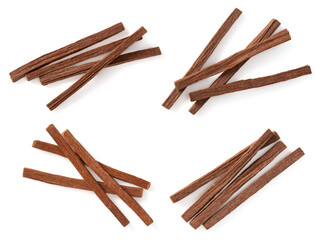 Sandalwood sticks isolated on white background, top view