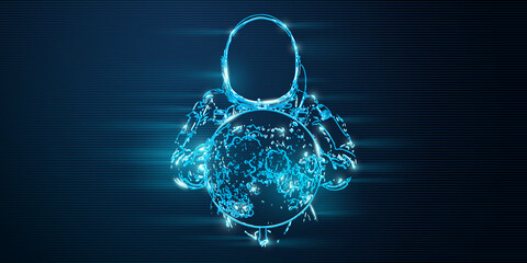 Neon astronaut on the blue background of the moon and space line art. Vector illustration © Yevheniia